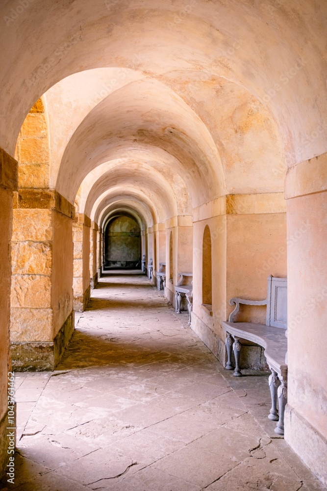 Walkway under the seven-arched Praeneste at Rousham House Gardens Walkway under the seven-arched Praeneste at Rousham House Gardens