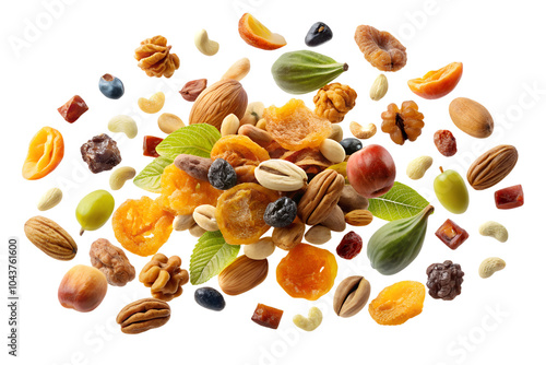 Vibrant and Colorful Display of Flying Dry Fruits on a Transparent PNG Background, Perfect for Food Blogs, Recipe Websites, and Health-Related Materials