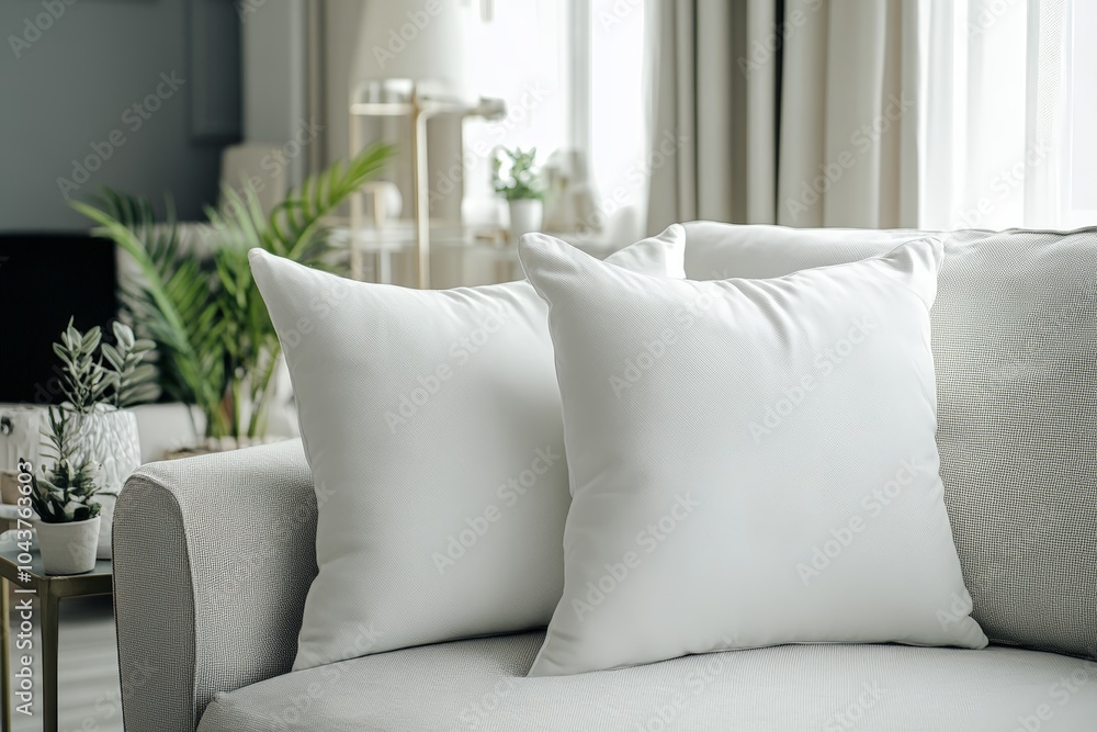 Soft White Cushions on a Cozy Couch Soft White Cushions on a Cozy Couch