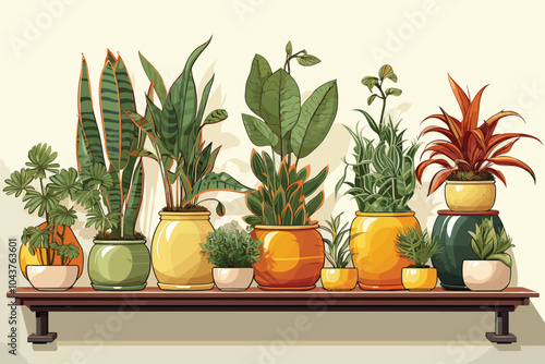 Big collection of vector realistic detailed house or office plant for interior design and decoration. Tropical and Mediterranean plant and flowers plant cactus for