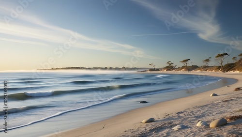 Beautiful sea coast wallpaper featuring calm waters and lush greenery