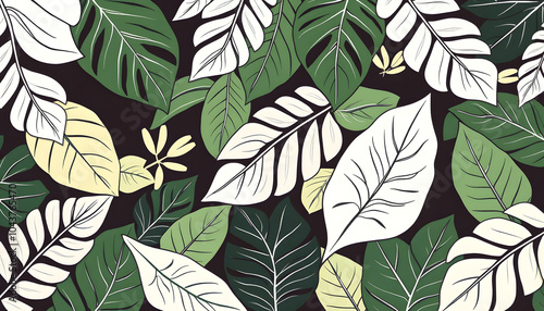 Abstract foliage line art vector background. Leaf wallpaper of tropical leaves, leaf branch, plants in hand drawn pattern. Botanical jungle illustrated for banner, prints, decoration, fabric isolate