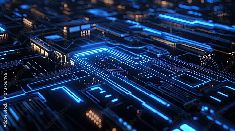Futuristic AI circuit board background with intricate blue lines and electronic elements on a tech backdrop. Perfect for technology and innovation themes. Futuristic AI circuit board background with intricate blue lines and electronic elements on a tech backdrop. Perfect for technology and innovation themes.