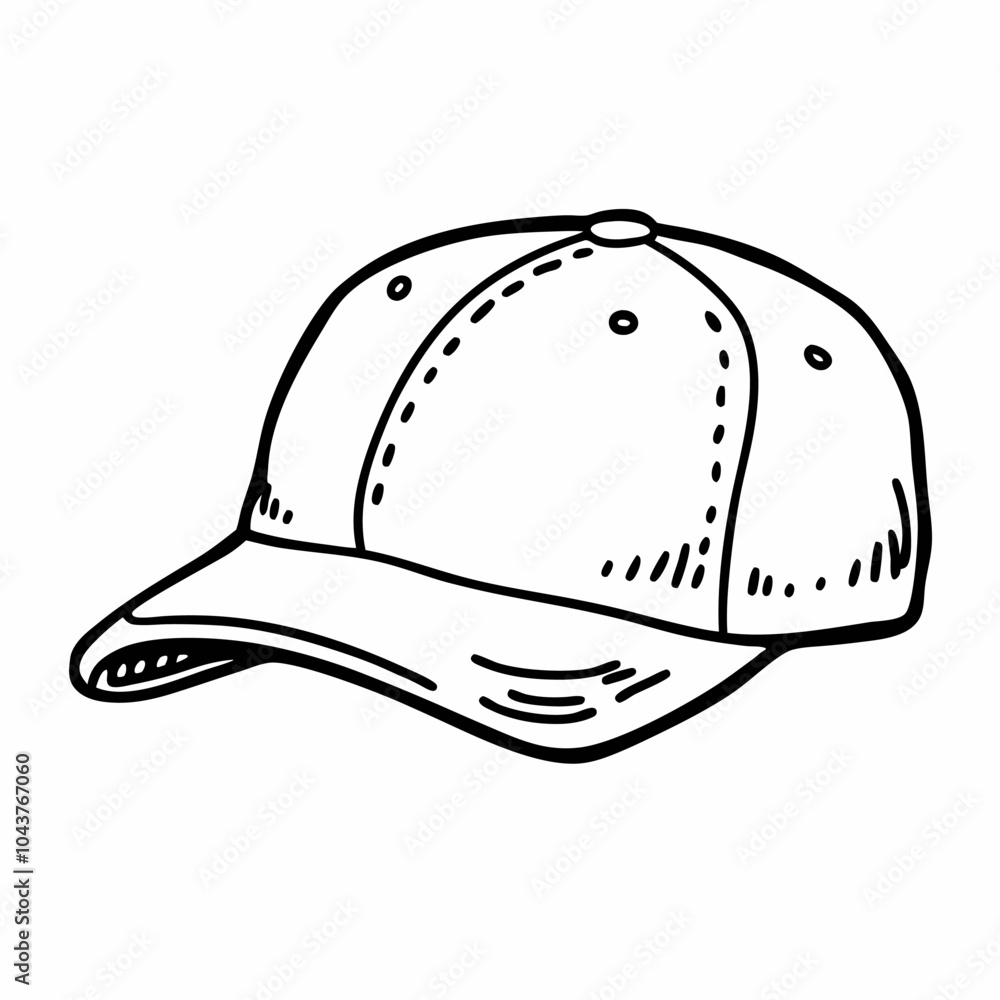 Fototapeta premium Hand Drawn Baseball Cap Illustration Black and White Vector Design