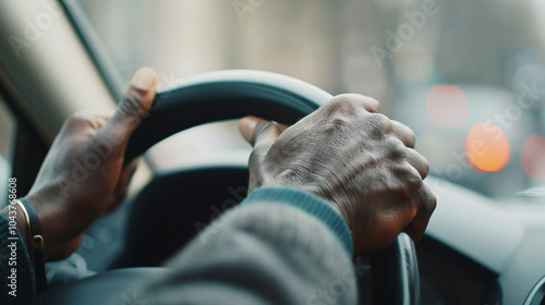 A close shot of hands gripping a steering wheel tightly, the moment just before a fateful decision is made while driving.
