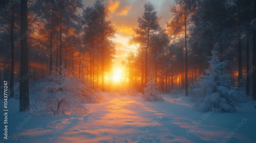 Naklejka premium A forest with snow and trees in the background