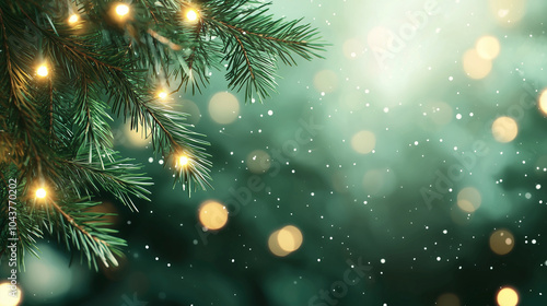 Festive Holiday Background with Evergreen and Soft Lights