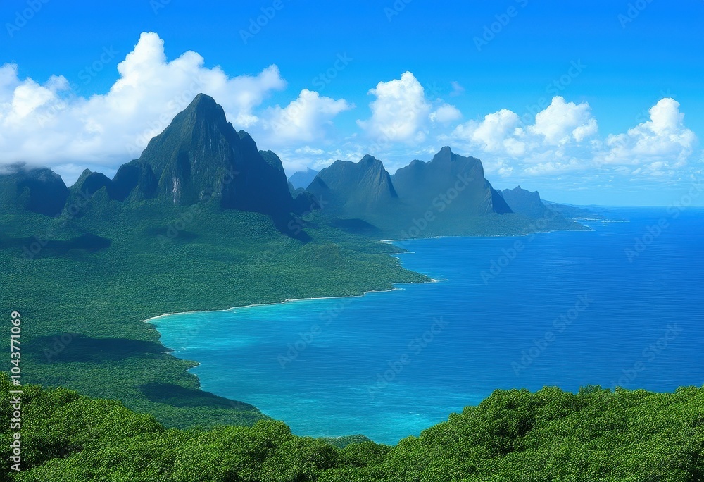Coastal Mountain Range with Blue Water and Sky . Coastal Mountain Range with Blue Water and Sky .