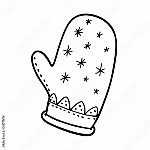 Hand Drawn Winter Mittens with Snowflake Patterns Vector Illustration