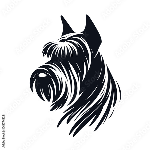 A black and white silhouette of Giant Schnauzer, minimalist stroke, minimalist art style, vector, isolated, transparent background
