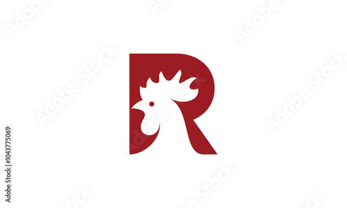 a graphic image themed R rooster, white background. vector graphic base.