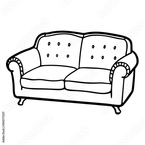 Hand Drawn Black and White Sofa Illustration for Interior Design Concepts