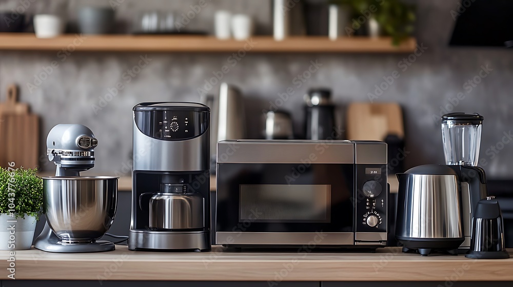 Modern Black Coffee Machine in a Stylish Kitchen with Cup - Sleek Home Appliance Closeup Modern Black Coffee Machine in a Stylish Kitchen with Cup - Sleek Home Appliance Closeup