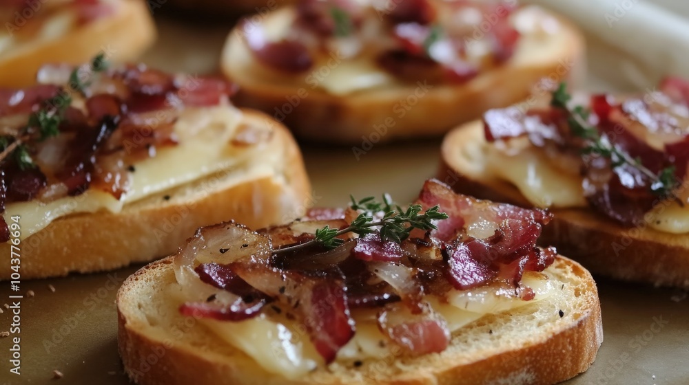 Crostini with Bacon Onion Marmalade, Brie, and Thyme. Perfect Snack for Wine Pairing Crostini with Bacon Onion Marmalade, Brie, and Thyme. Perfect Snack for Wine Pairing