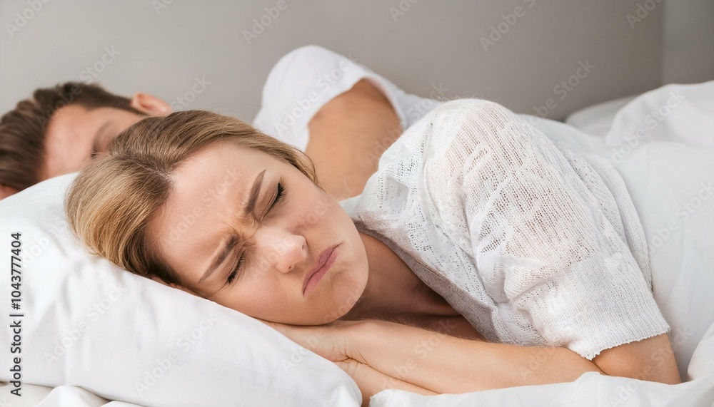 Angry Woman Trying To Sleep With Snoring Man Angry Woman Trying To Sleep With Snoring Man
