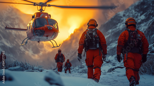 Wallpaper Mural Rescue Team Performing Helicopter Rescue of Injured Person in the Mountains Torontodigital.ca