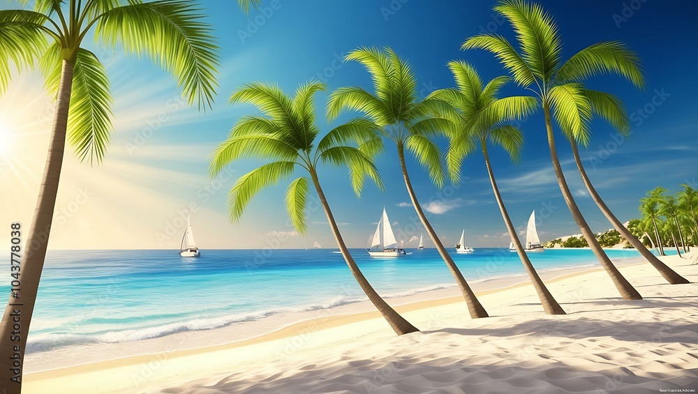 Obraz premium Scenic coastal wallpaper featuring turquoise waters and golden sandy beaches