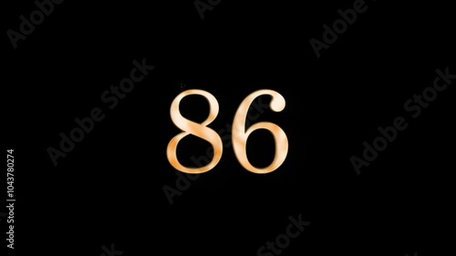 Gold number 86 with gold particles and alpha channel, numerology, number eighty six photo