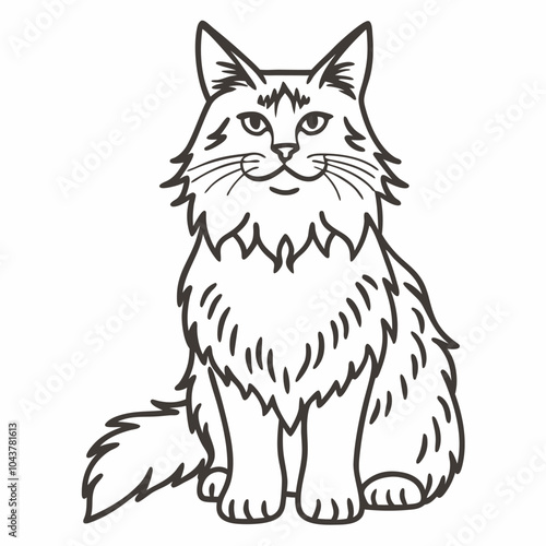 Adorable Maine Coon Cat Outline Illustration for Pet Lovers and Art Enthusiasts