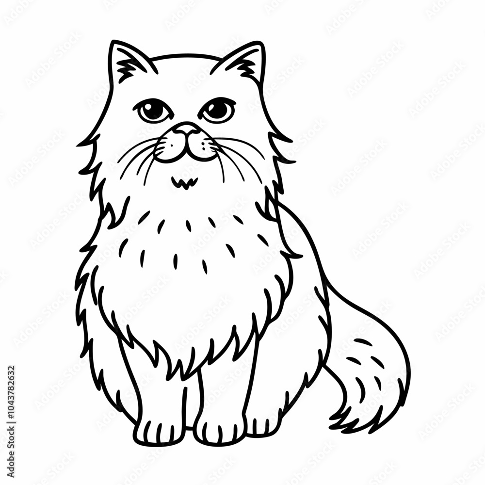 Fluffy Persian Cat Line Art Illustration for Pet Lovers Fluffy Persian Cat Line Art Illustration for Pet Lovers