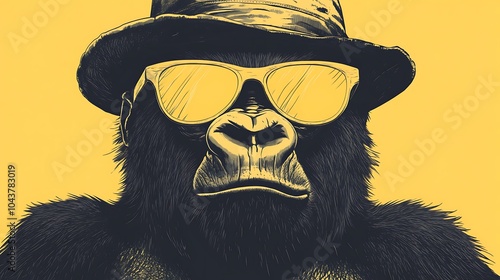 Gorilla in a Hat and Sunglasses. photo