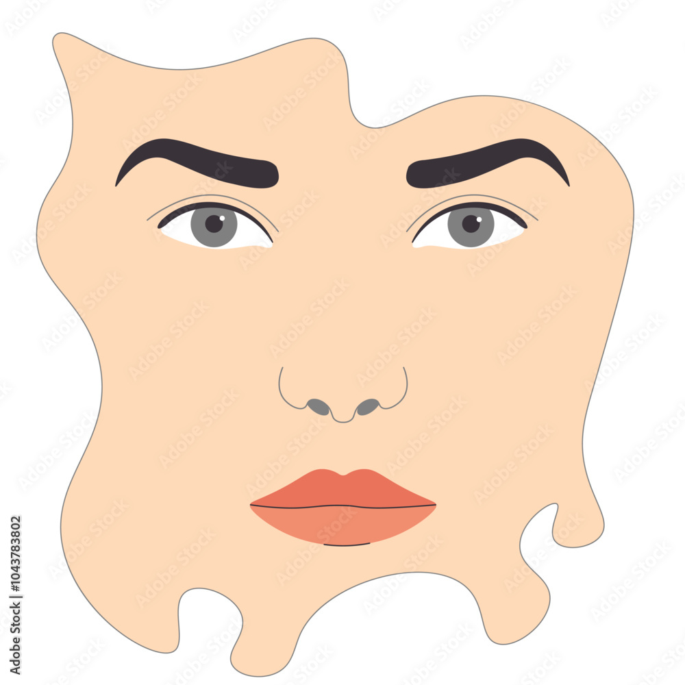 Drawing female face with gray eyes and red lips, abstract vorma face, vector isolated illustration on white background Drawing female face with gray eyes and red lips, abstract vorma face, vector isolated illustration on white background