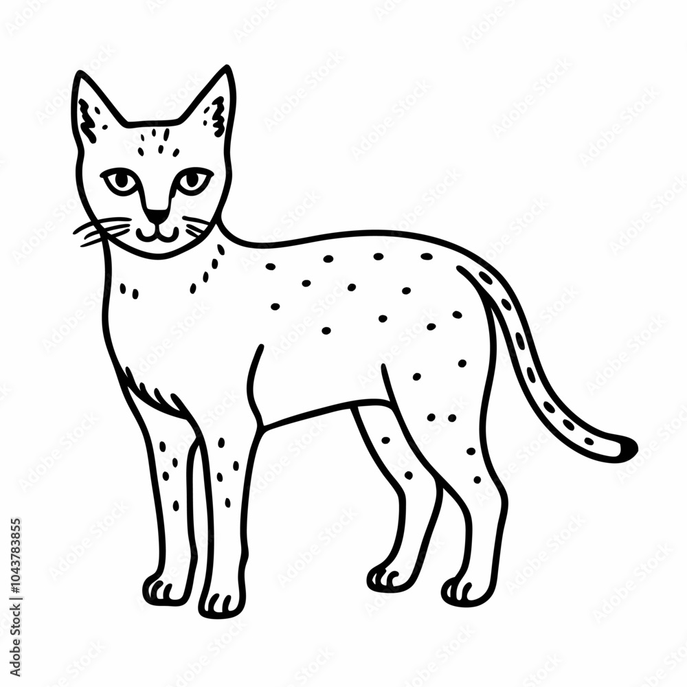 Elegant Line Art Cat Illustration with Detailed Features and Spotted Pattern Elegant Line Art Cat Illustration with Detailed Features and Spotted Pattern