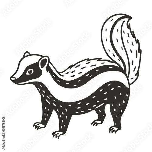 Monochrome Striped Skunk Illustration in Vintage Style