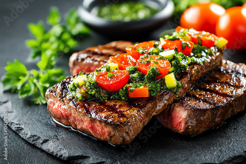 Grilled steak with fresh tomato salsa a culinary delight for meat lovers photo