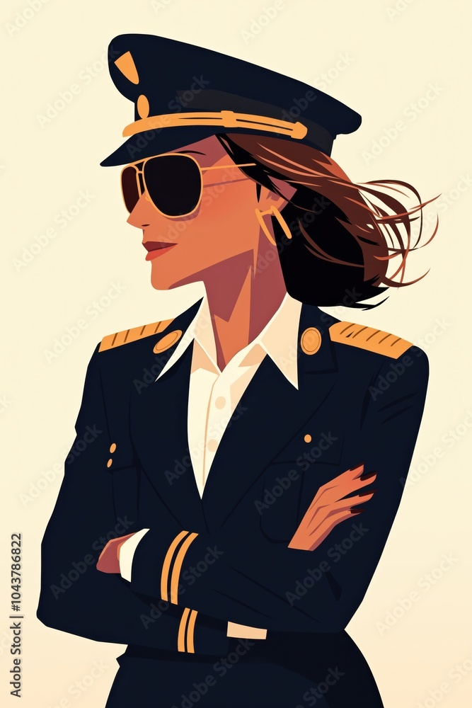 Confident Female Pilot ,A strong female pilot in a stylish uniform Confident Female Pilot ,A strong female pilot in a stylish uniform