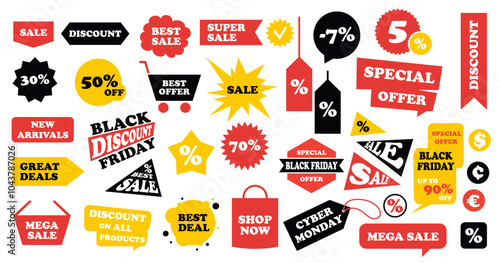 Set of promotions discount labels black friday cyber monday discount