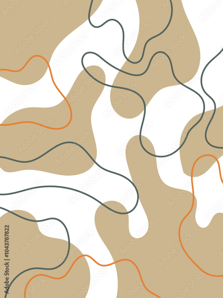 Abstract minimalistic background pattern with organic shapes and wavy lines in neutral beige and white tones Abstract minimalistic background pattern with organic shapes and wavy lines in neutral beige and white tones
