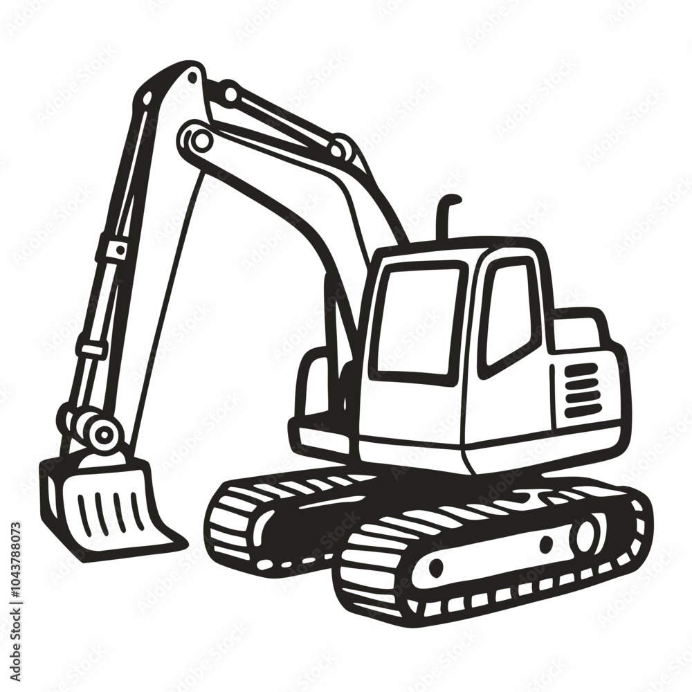 Black and White Vector Illustration of an Excavator for Construction and Heavy Machinery Design Black and White Vector Illustration of an Excavator for Construction and Heavy Machinery Design