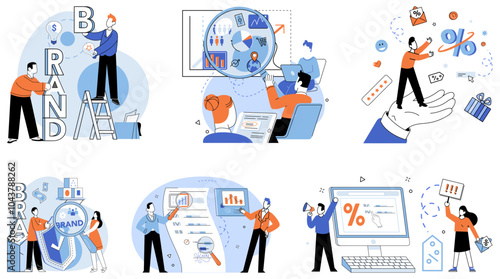 Corporate identity vector illustration. Development, evolution, propels corporation forward, adapting to changing landscapes Corporate identity metaphor, storybook, narrates visual tale unfolds