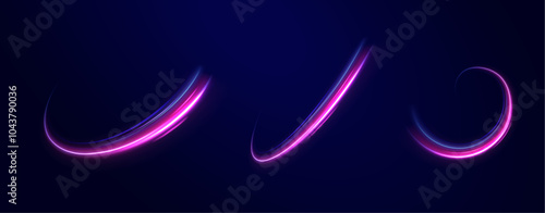 Shining lights in motion with small particles. Ring of fire, Plasma ring on a dark background. eon stripes in the form of drill, turns and swirl.
