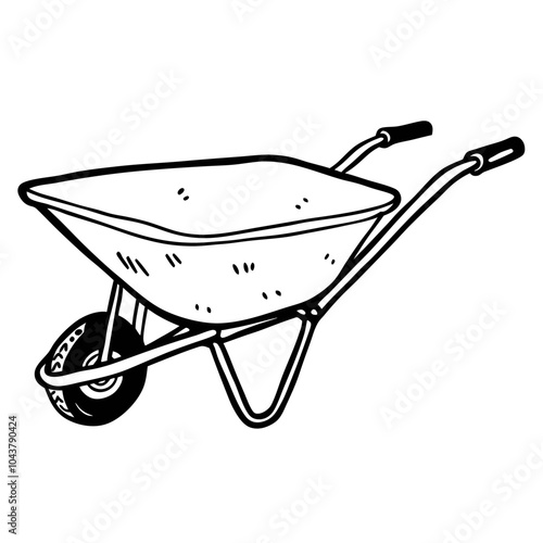 Hand Drawn Garden Wheelbarrow Illustration in Black and White