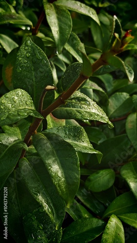 Green Leaves with Water Drops