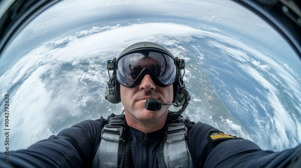 A pilot steers a plane into a hurricane, capturing a dramatic and dangerous moment from the cockpit perspective.. A pilot steers a plane into a hurricane, capturing a dramatic and dangerous moment from the cockpit perspective..