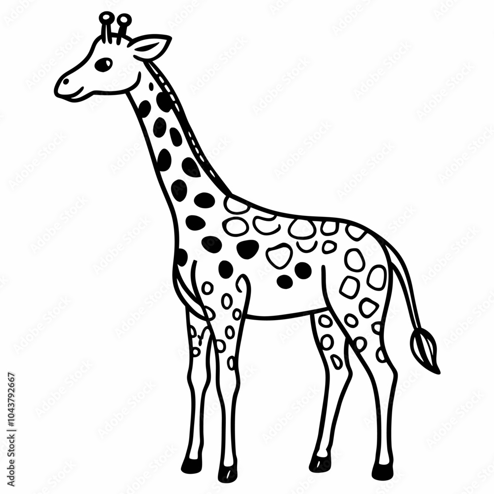 Fototapeta premium Charming Cartoon Giraffe Illustration in Black and White