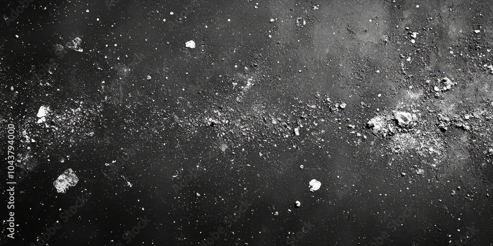 Obraz premium Close-up of a cracked asphalt surface showcasing scattered debris and dust