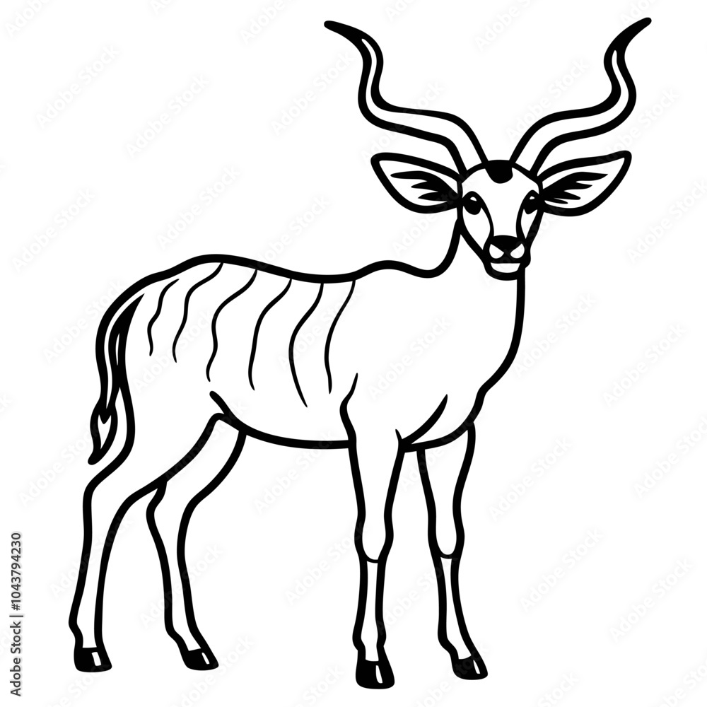 Elegant Kudu Antelope Line Art Illustration for Wildlife Design Elegant Kudu Antelope Line Art Illustration for Wildlife Design