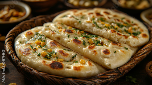 delicious fluffy kulche in the wooden basket photo