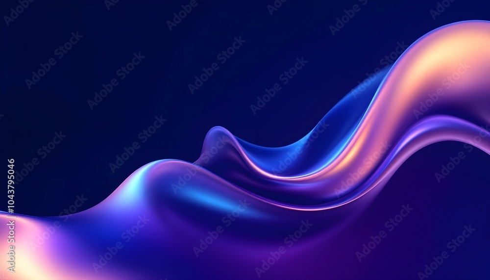 Abstract liquid glass holographic iridescent neon curved wave in motion dark background 3d render. 3d rendered liquid glass effect gradient design Abstract liquid glass holographic iridescent neon curved wave in motion dark background 3d render. 3d rendered liquid glass effect gradient design