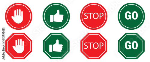 Stop and go signs set isolated on transparent background