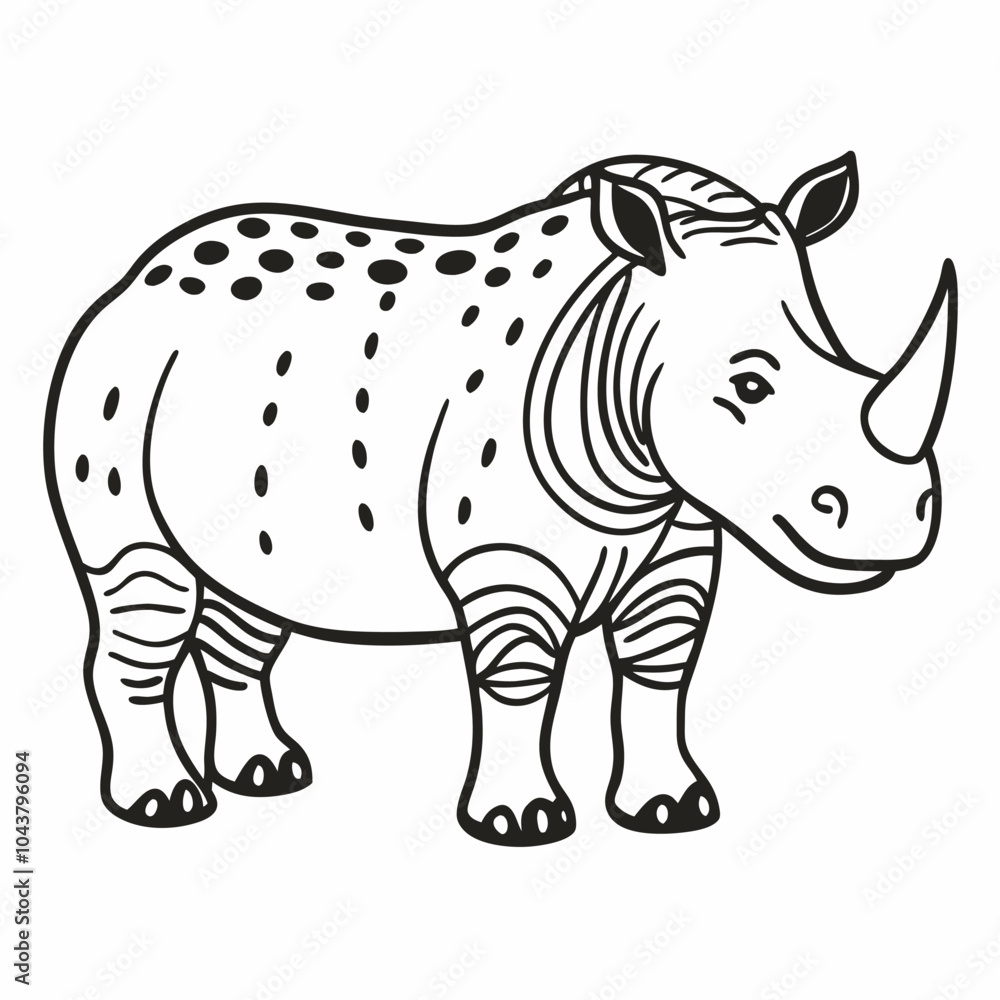 Fototapeta premium Black and White Rhino Line Art Illustration for Vector Graphics