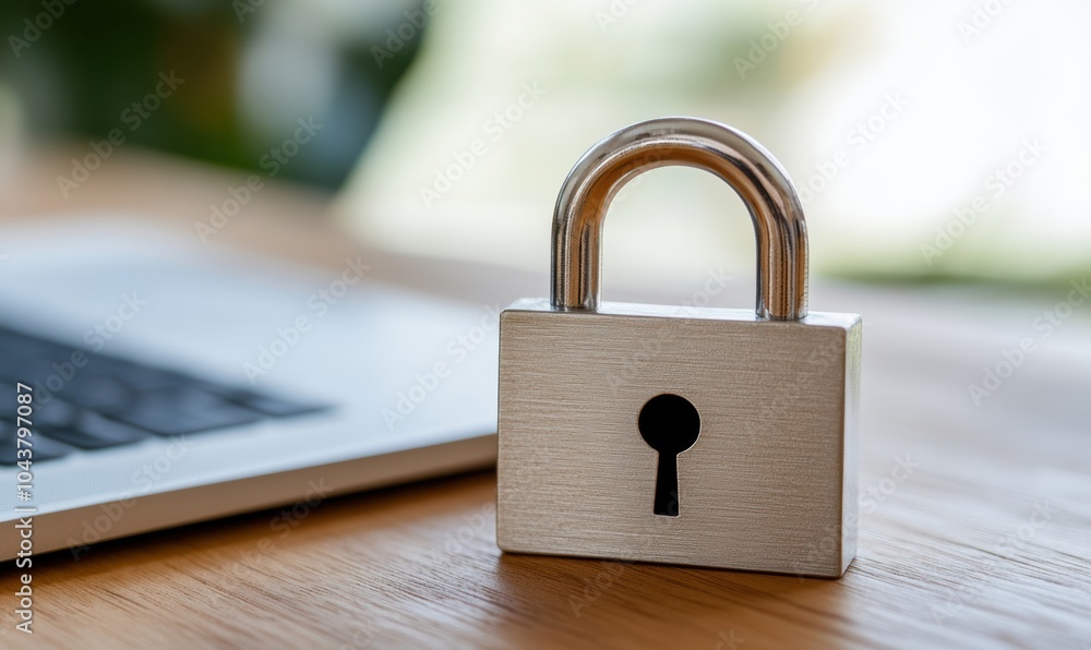 Fototapeta premium A padlock on a laptop keyboard - Technology