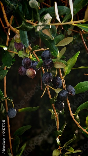 Olive tree with water drops