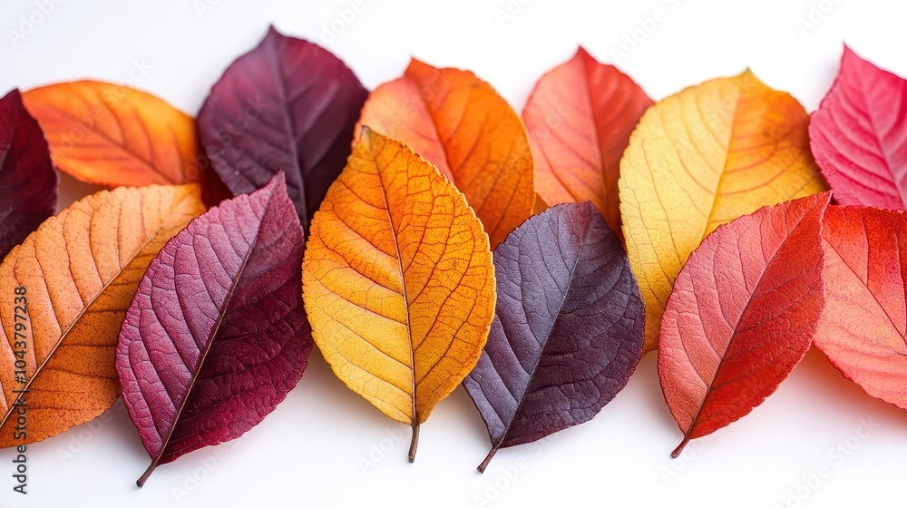 Obraz premium colorful pile of vibrant autumn leaves isolated on a clean white background showcasing the beauty of fall with intricate textures and rich hues evoking feelings of nostalgia and seasonal change