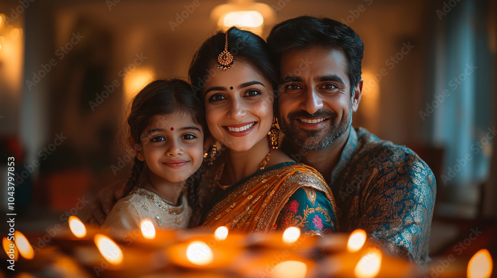 family with happy face for celebrating diwali , a festival background in house family with happy face for celebrating diwali , a festival background in house