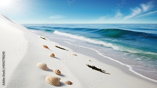 Wallpaper of a sea coast featuring soft sandy beaches and gentle tides